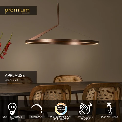 Lucide APPLAUSE - Hanglamp - Ø 80 cm - LED Dimb. - CCT - 1x50W 2700K/4000K - Handbewegingssensor - Koffie | Premium - USP